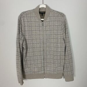 Banana Republic Knit Bomber Jacket Mens Medium Plaid Grandpa Classic Full Zip